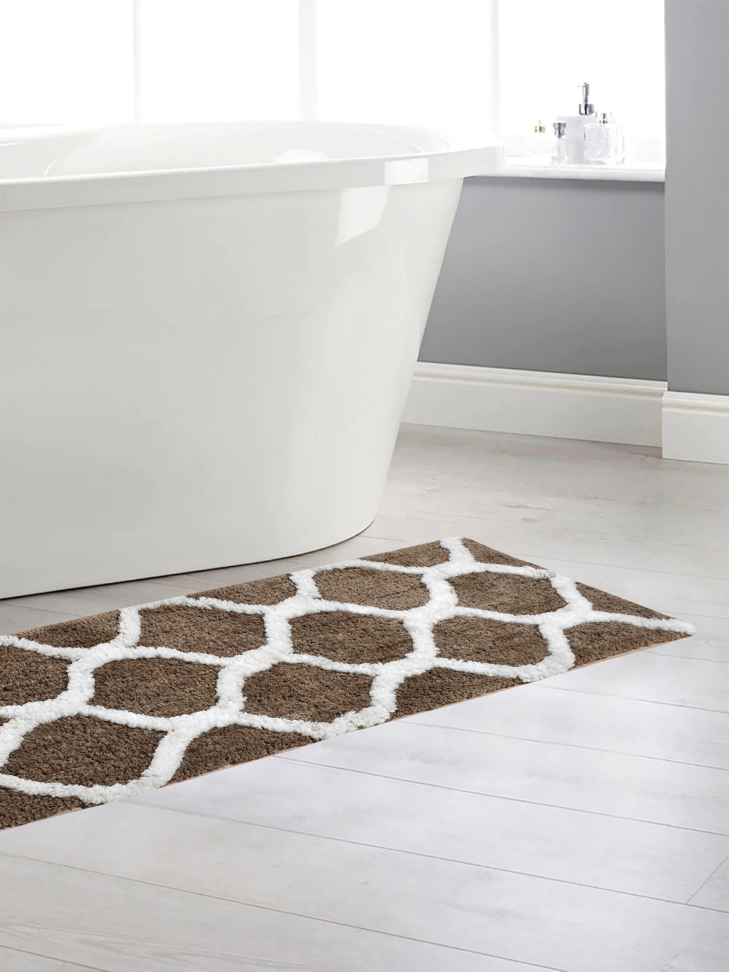 Soft Microfiber Abstract Swish Designer Anti Slip Runner, Coffee