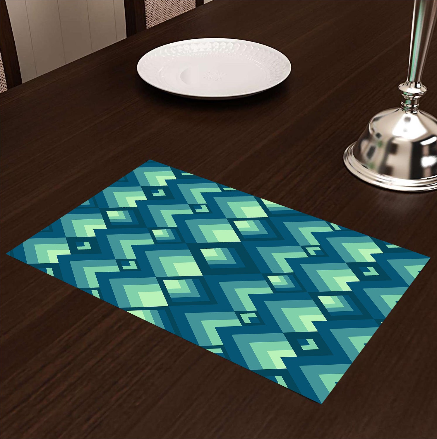 Teal Abstract HD Printed 4 Pcs Table Place Mat