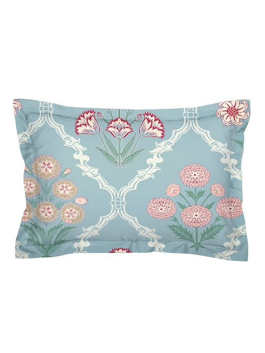 Premium Blue & Pink Ethnic Motifs Glace Glace Cotton 300 TC King Bedsheet & 2 Pillow Covers