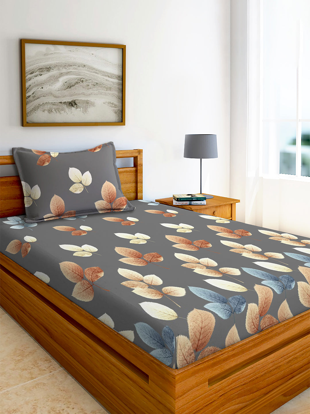 Glace Cotton Abstract Flat Double Bedsheet with 2 Pillow Covers