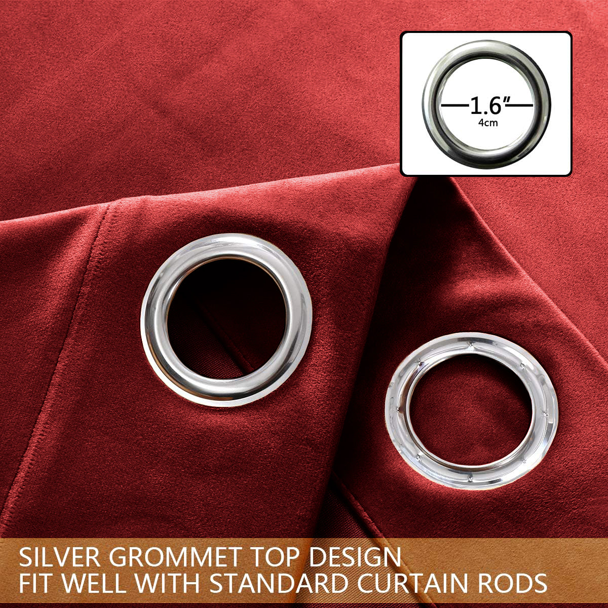 Set of 2 Room Darkening Solid Velvet Grommet Curtains