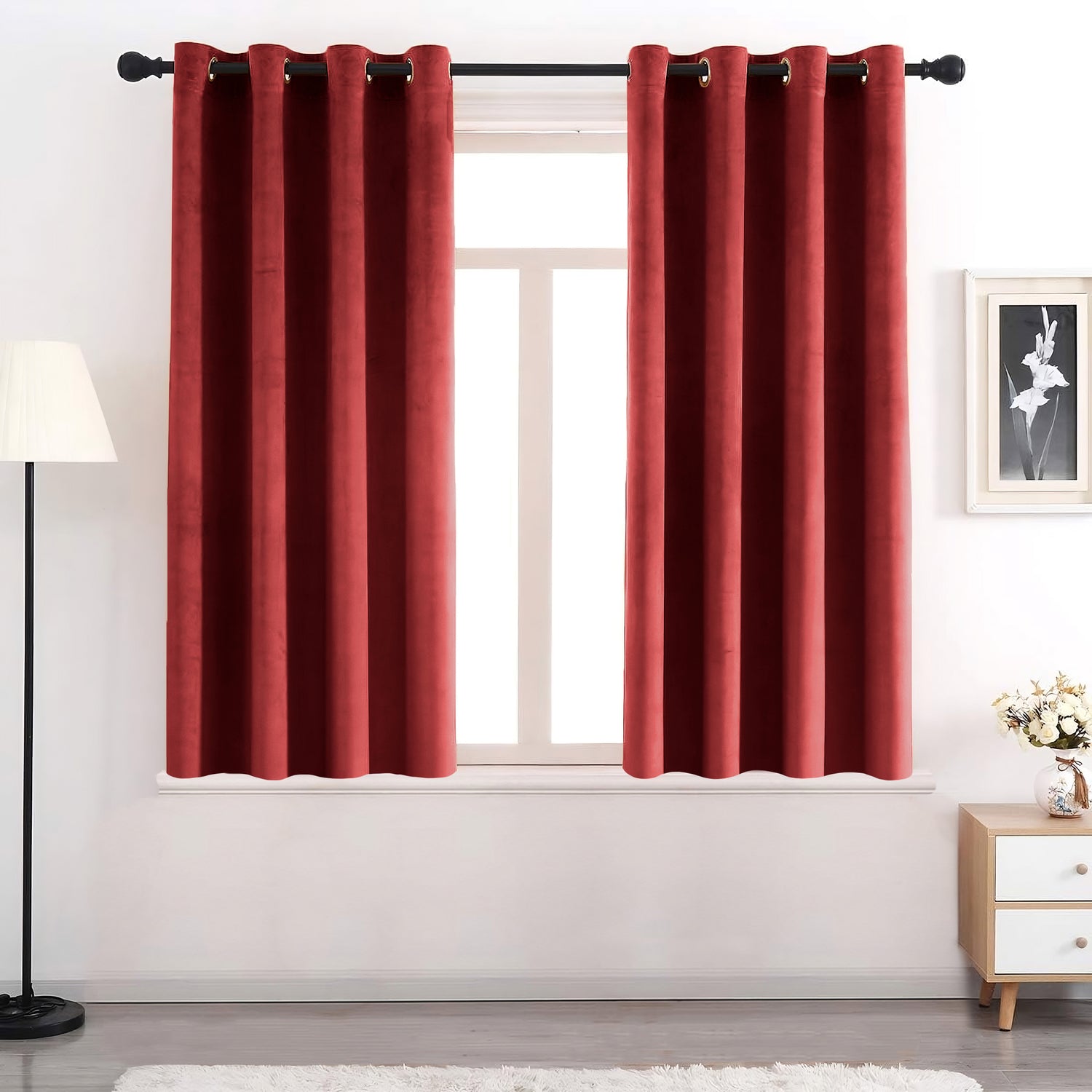 Set of 2 Room Darkening Solid Velvet Grommet Curtains