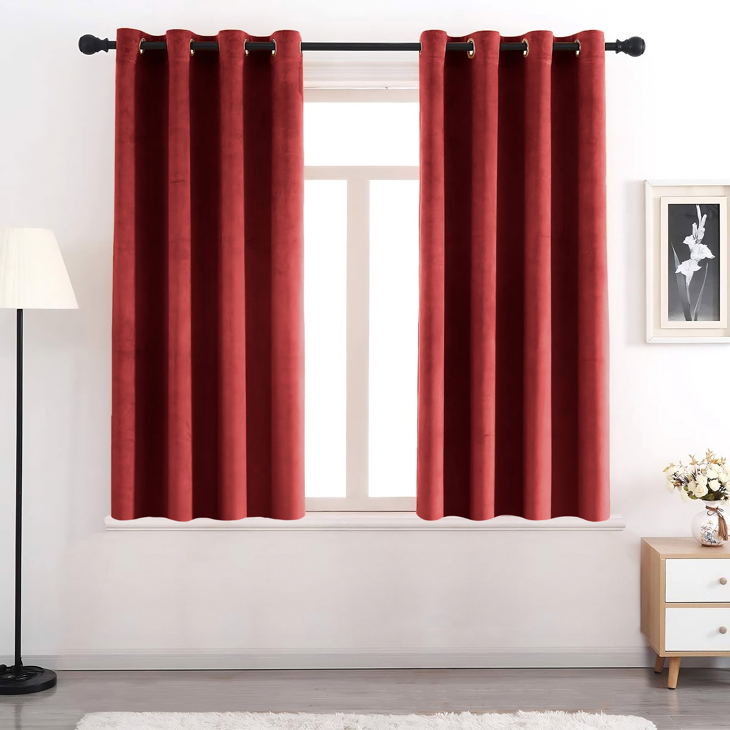 Set of 2 Room Darkening Solid Velvet Grommet Curtains