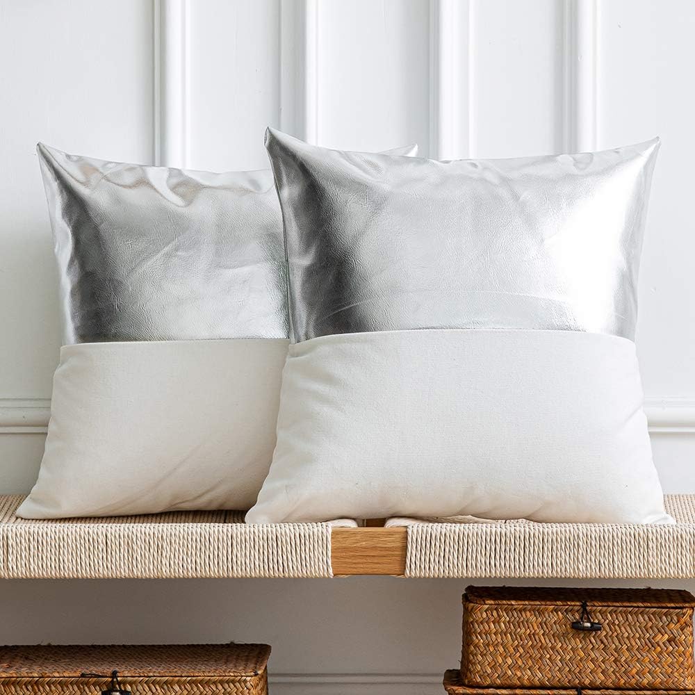 Set of 2 Solid Faux Leather Throw/Pillow Cushion Covers