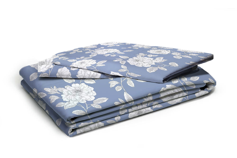 Premium Blue & Yellow Floral Glace Cotton 300 TC King Bedsheet with 2 Pillow Covers