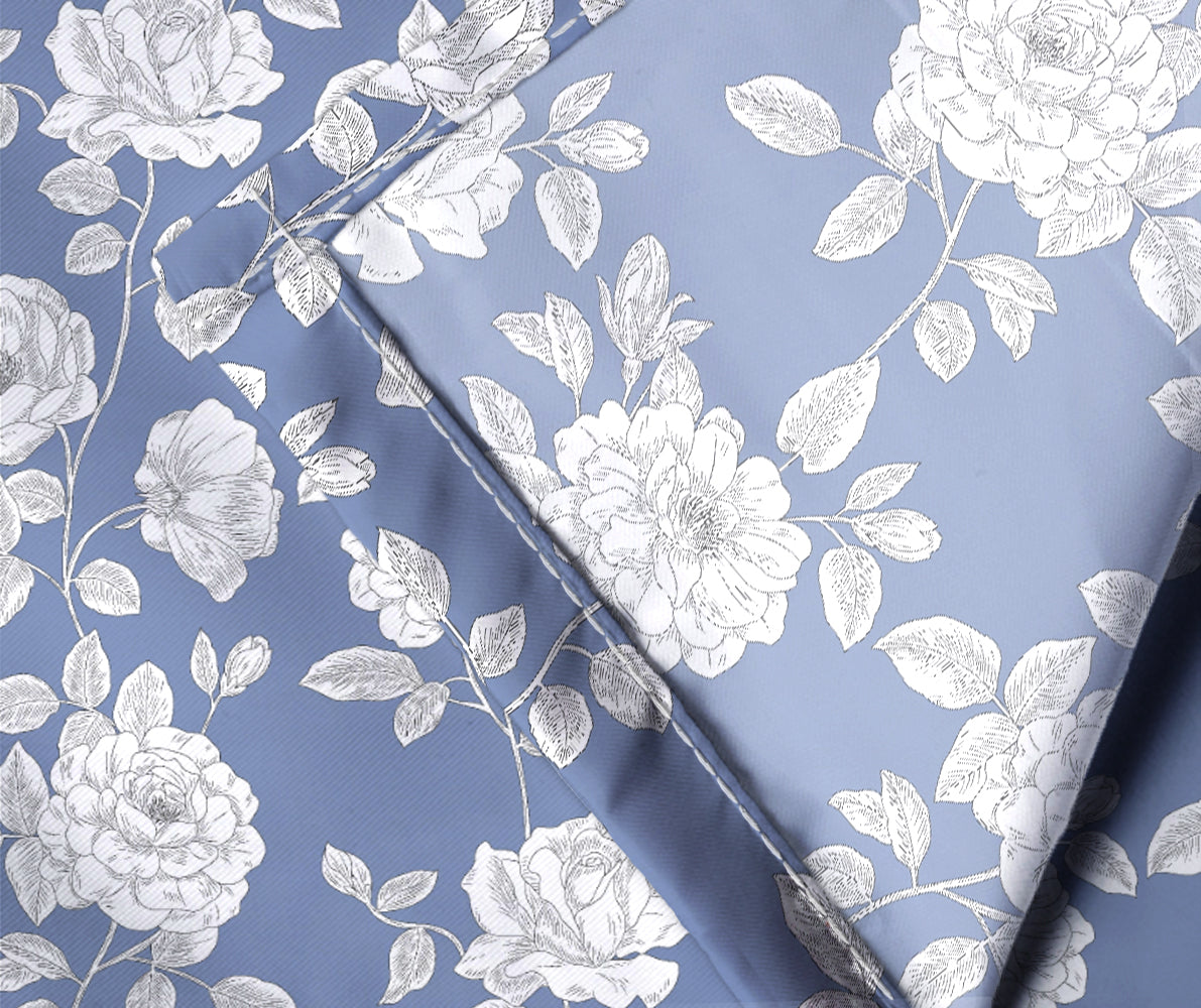Premium Blue & Yellow Floral Glace Cotton 300 TC King Bedsheet with 2 Pillow Covers
