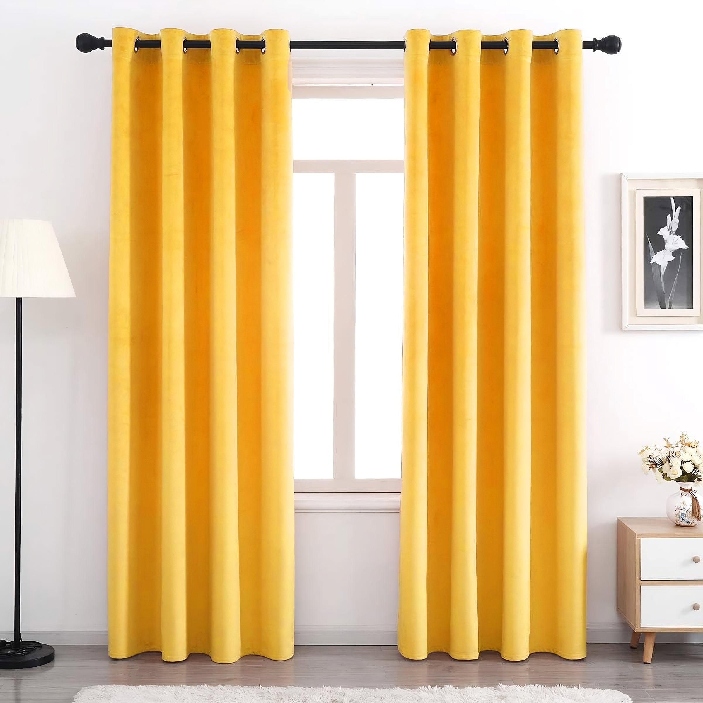 Set of 2 Room Darkening Solid Velvet Grommet Curtains