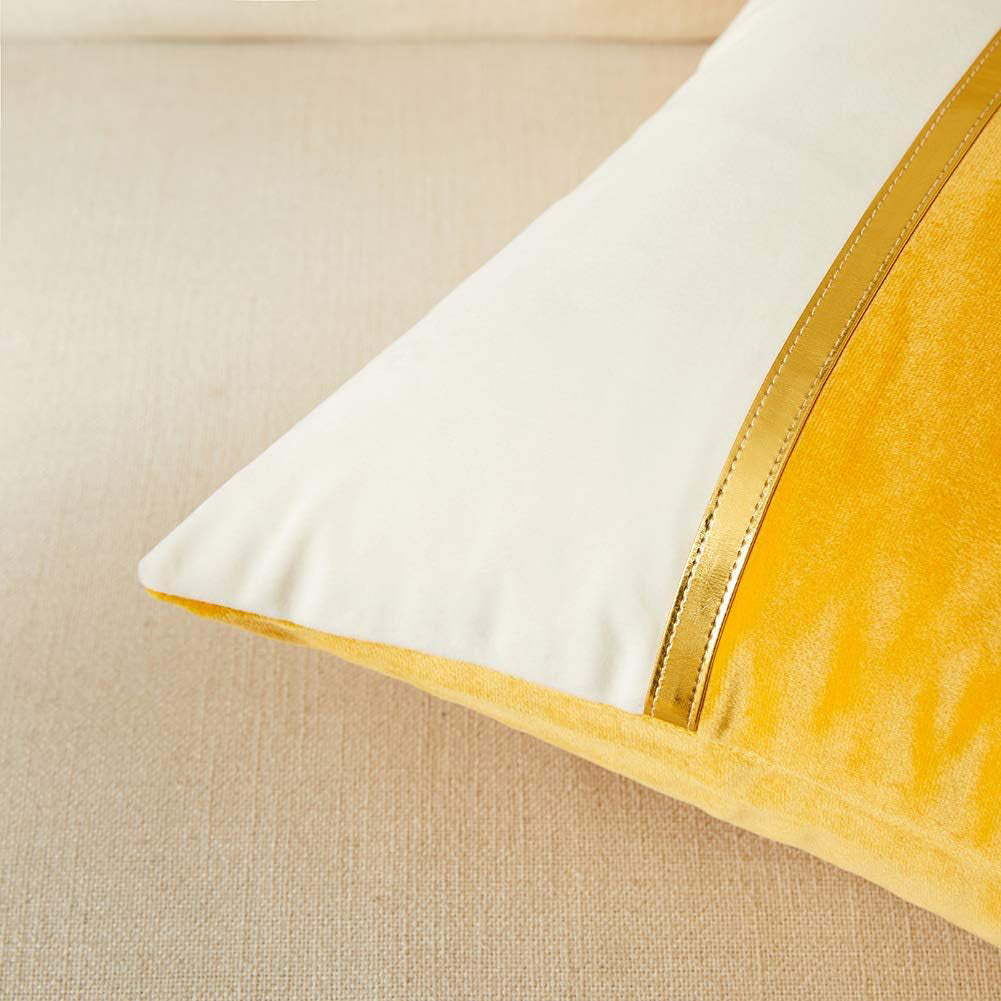 Premium Velvet Set of 2 Decorative Throw Pillow/Cushion Covers with Gold Stripe
