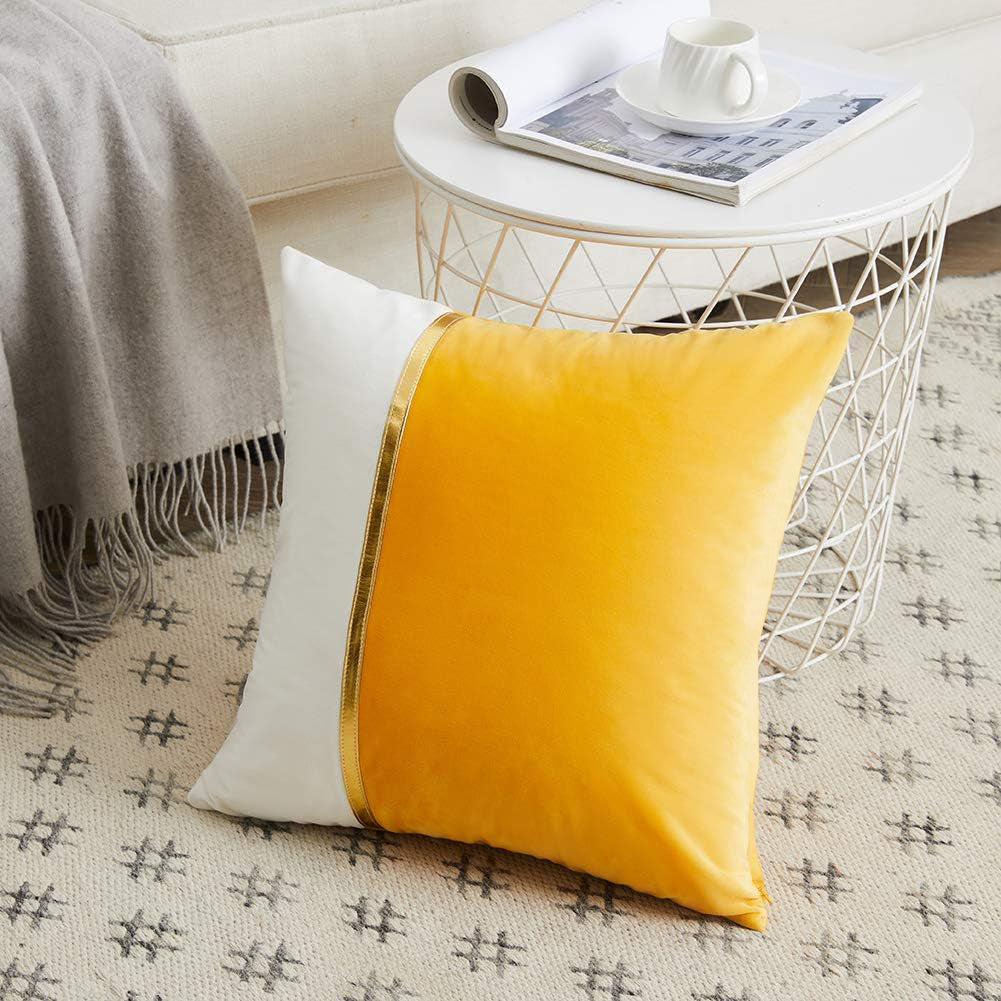 Premium Velvet Set of 2 Decorative Throw Pillow/Cushion Covers with Gold Stripe