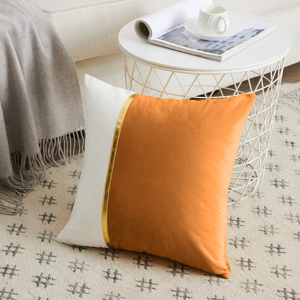 Premium Velvet Set of 2 Decorative Throw Pillow/Cushion Covers with Gold Stripe