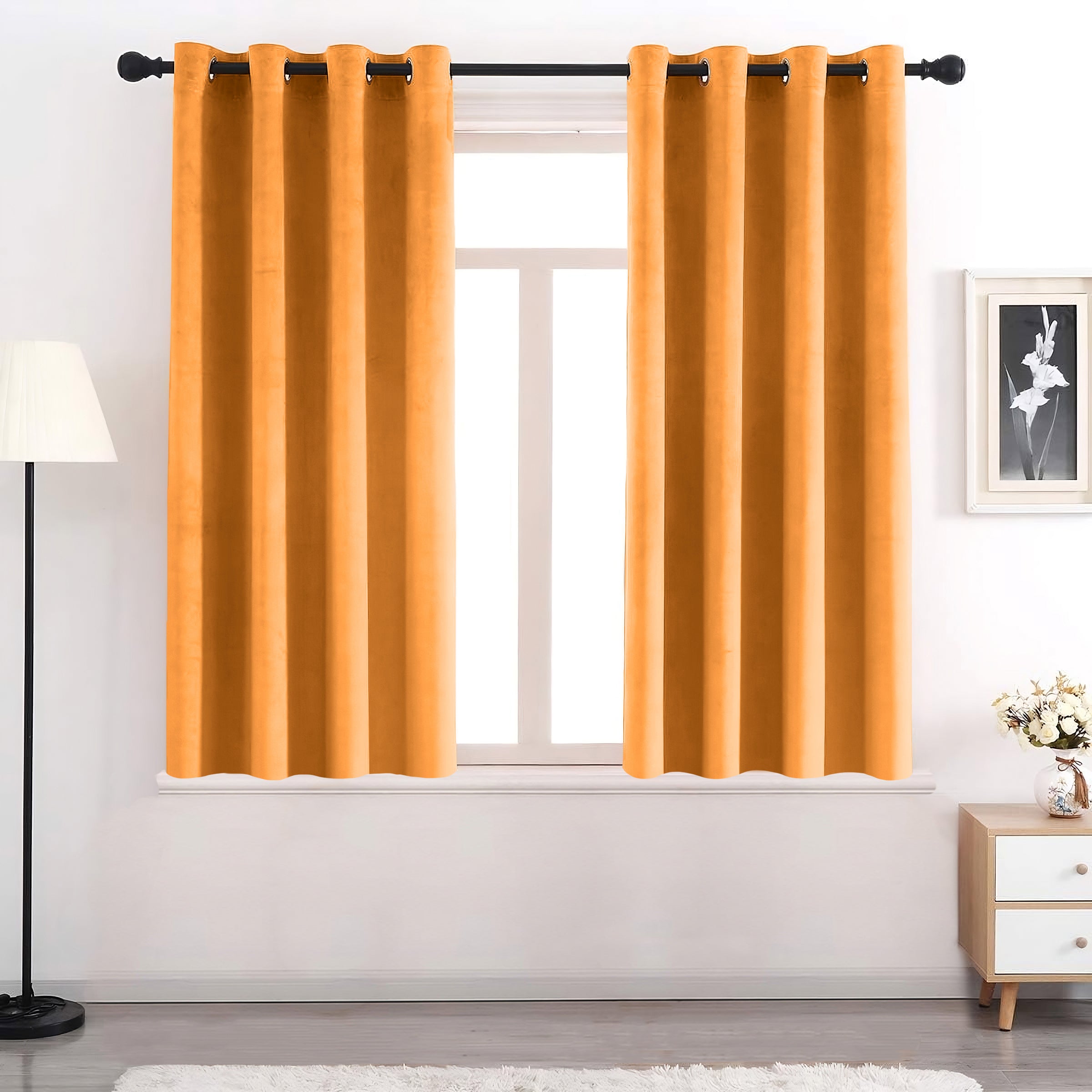 Set of 2 Room Darkening Solid Velvet Grommet Curtains