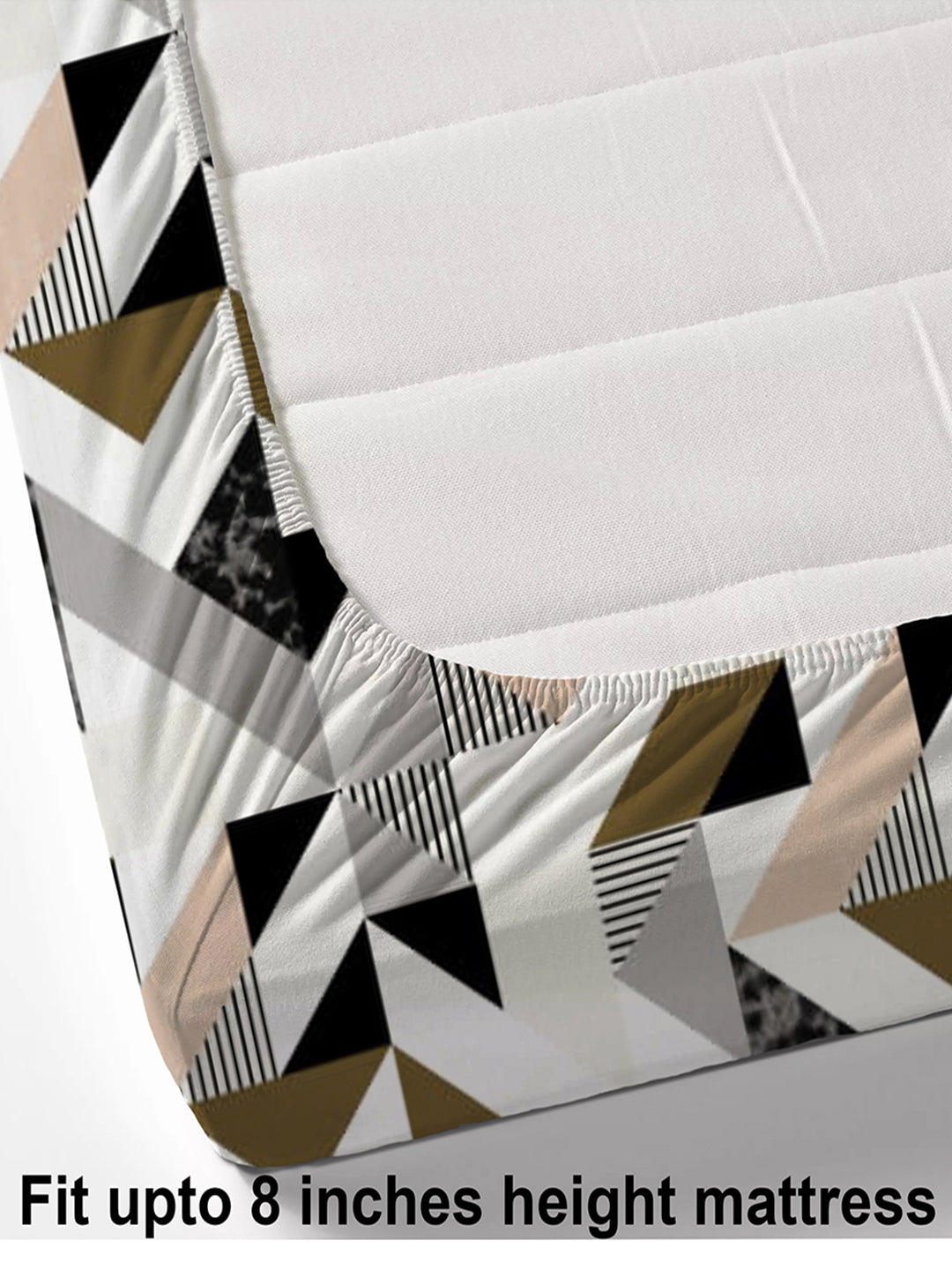 Glace Cotton Abstract Flat Fitted Bedsheet with 2 Pillow Covers