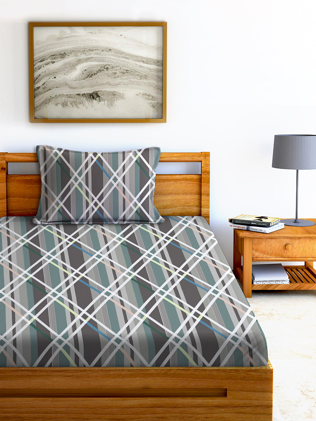 Glace Cotton Abstract Flat Double Bedsheet with 2 Pillow Covers