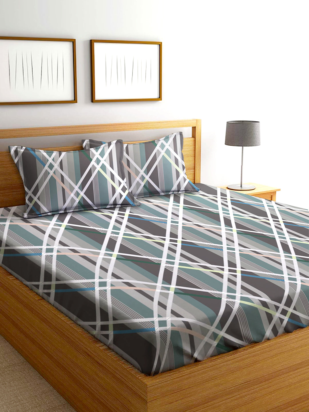 Glace Cotton Abstract Flat Double Bedsheet with 2 Pillow Covers