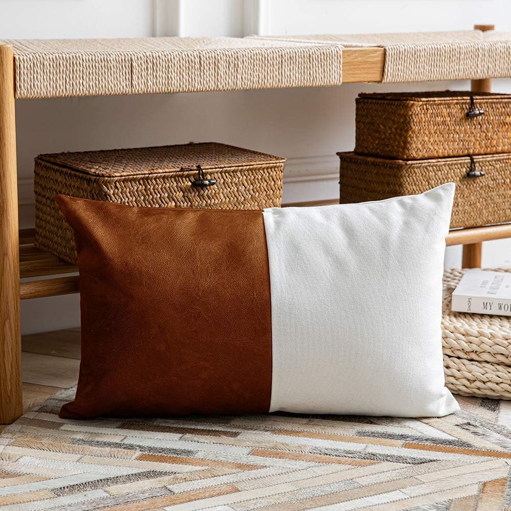 Set of 2 Solid Faux Leather Throw/Pillow Cushion Covers