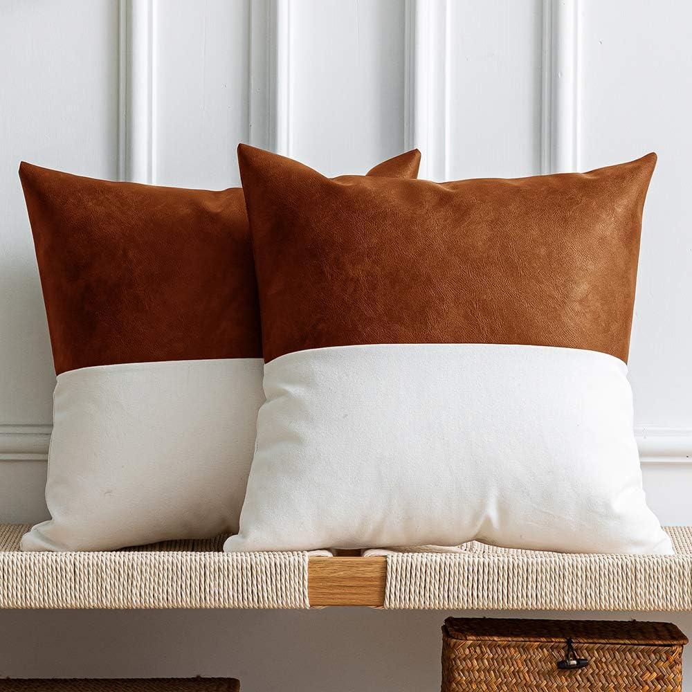Set of 2 Solid Faux Leather Throw/Pillow Cushion Covers