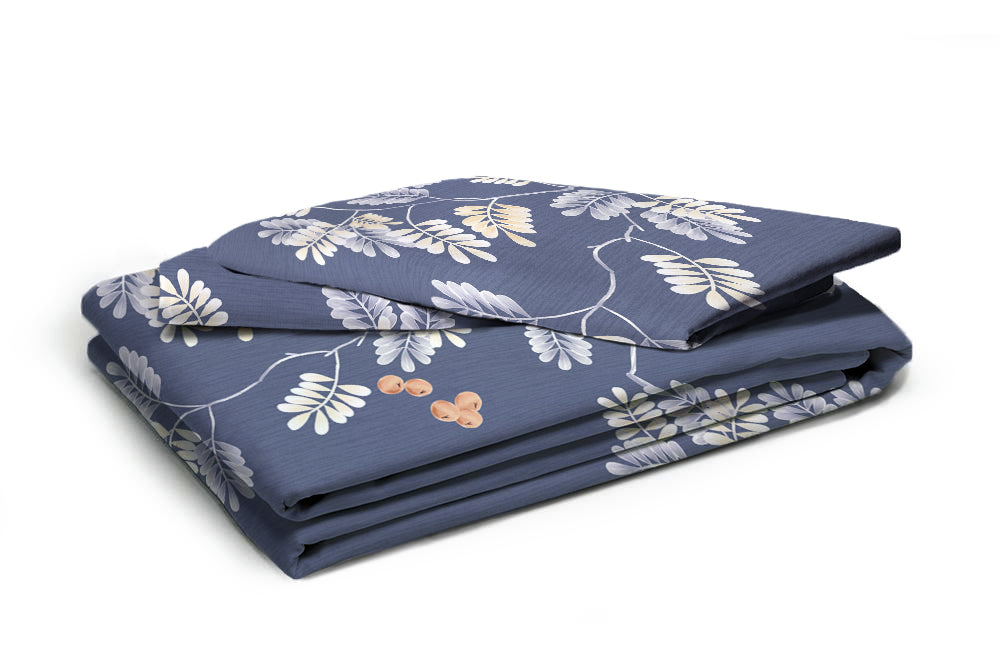 Premium Blue & Yellow Floral Glace Cotton 300 TC King Bedsheet with 2 Pillow Covers
