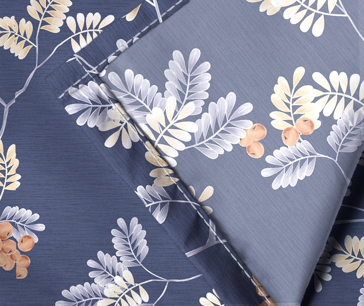 Premium Blue & Yellow Floral Glace Cotton 300 TC King Bedsheet with 2 Pillow Covers