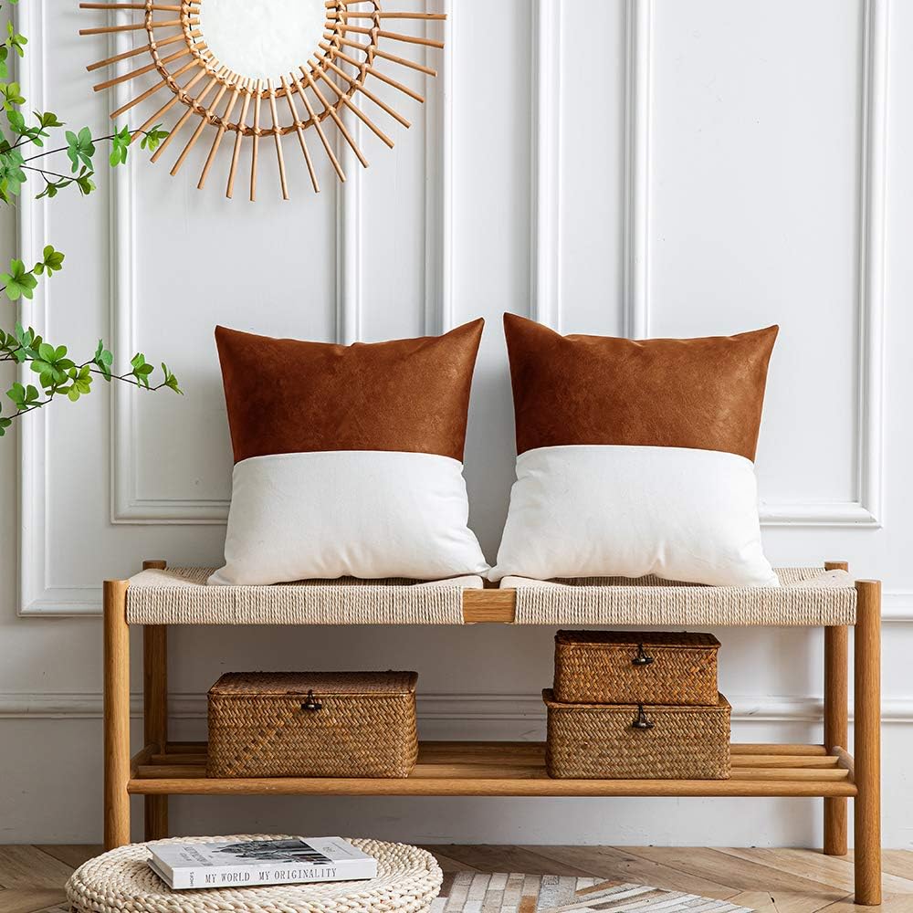 Set of 2 Solid Faux Leather Throw/Pillow Cushion Covers