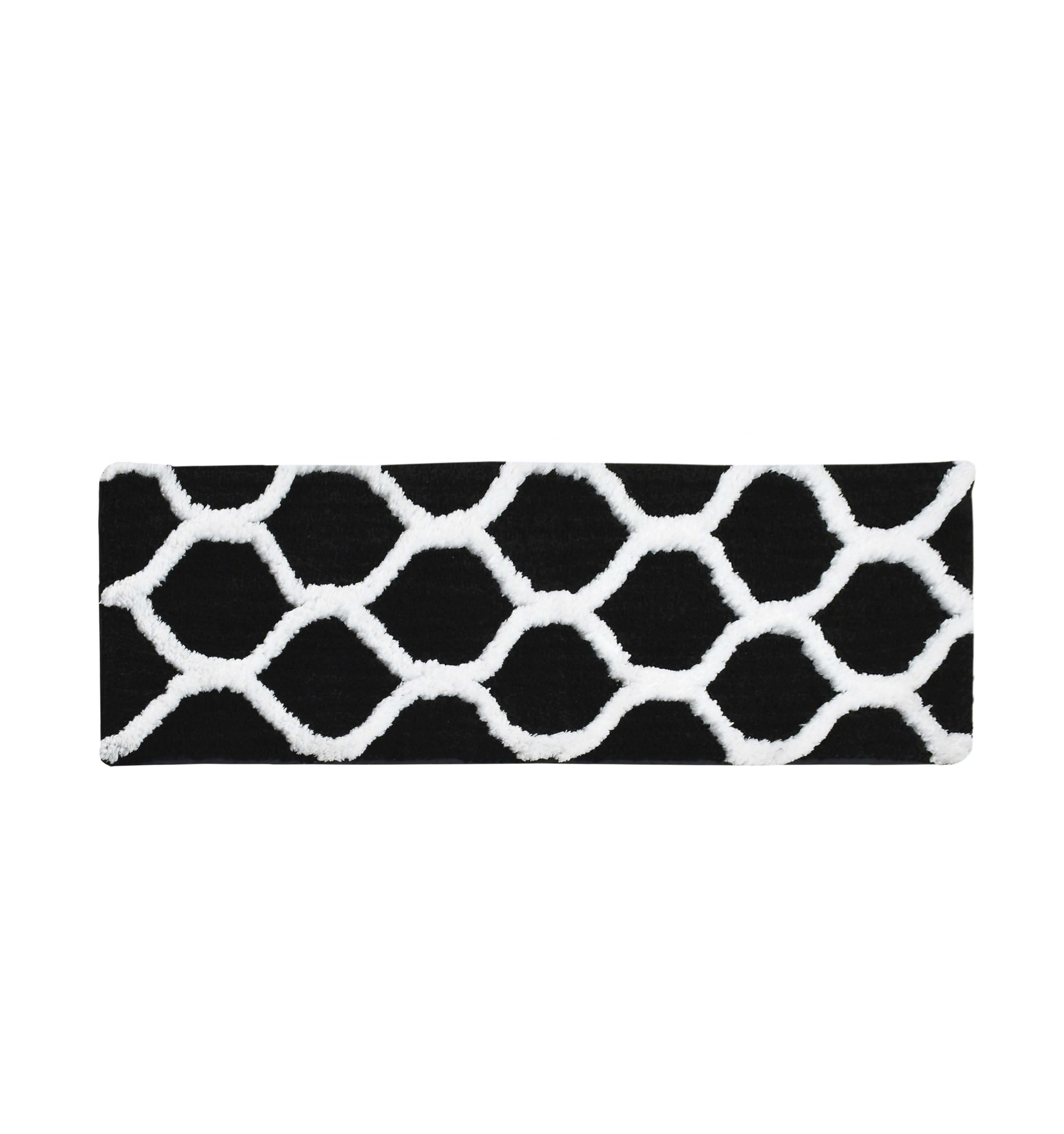 Soft Microfiber Abstract Swish Designer Anti Slip Runner, Black