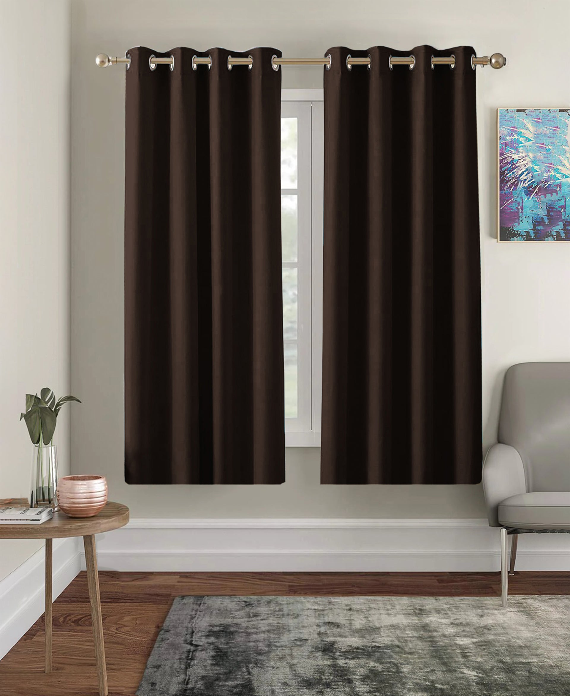 Set of 2 Blackout Solid Polyster Grommet Curtains