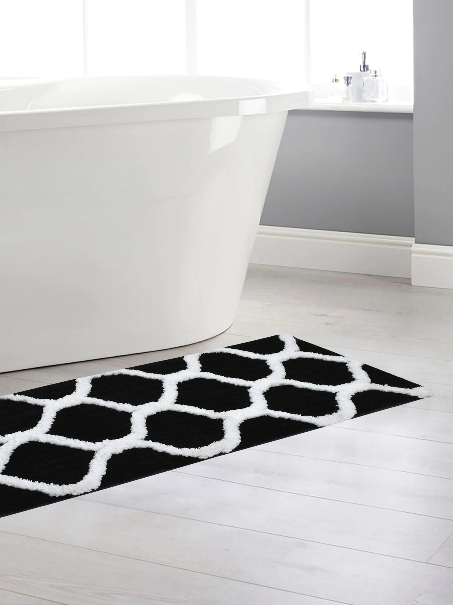 Soft Microfiber Abstract Swish Designer Anti Slip Runner, Black