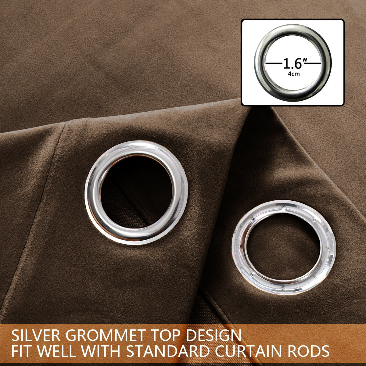 Set of 2 Room Darkening Solid Velvet Grommet Curtains