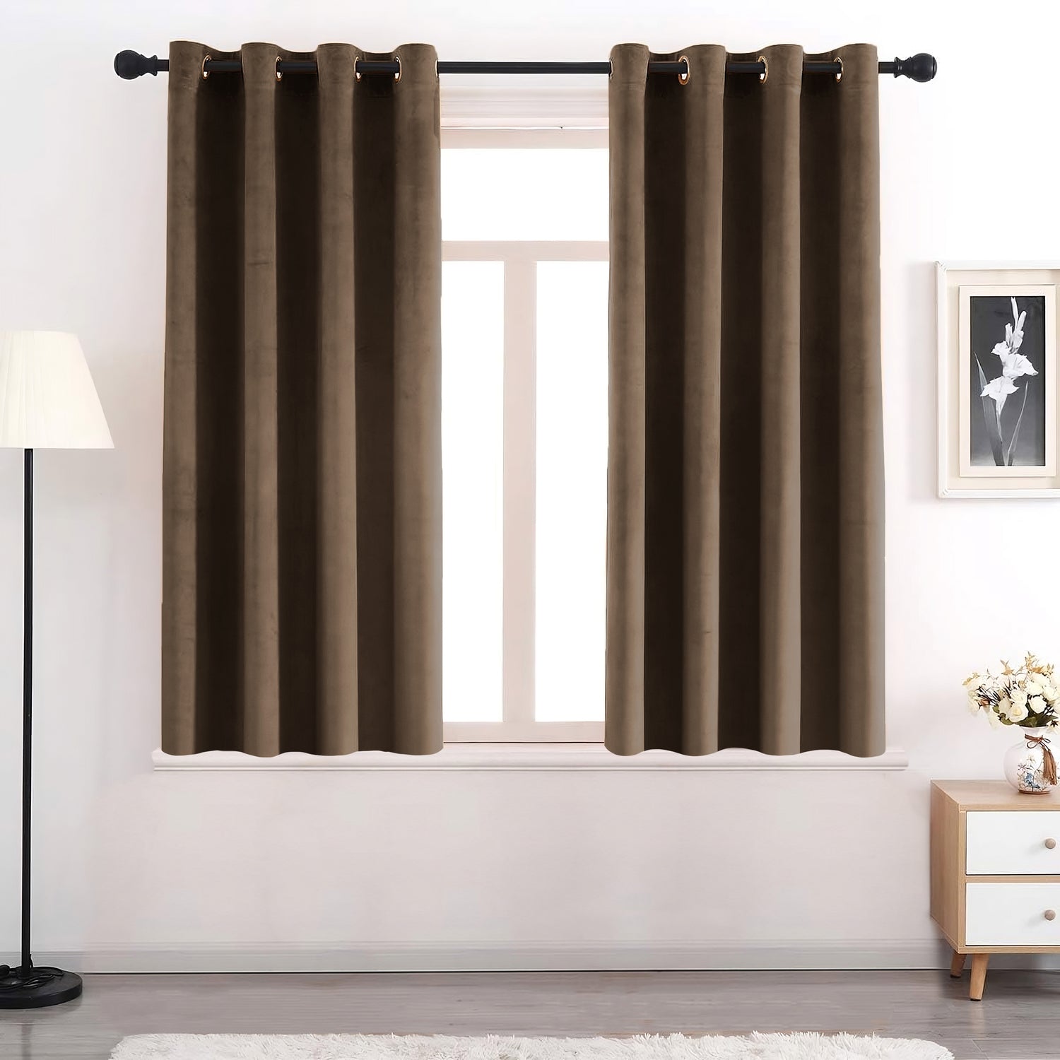 Set of 2 Room Darkening Solid Velvet Grommet Curtains