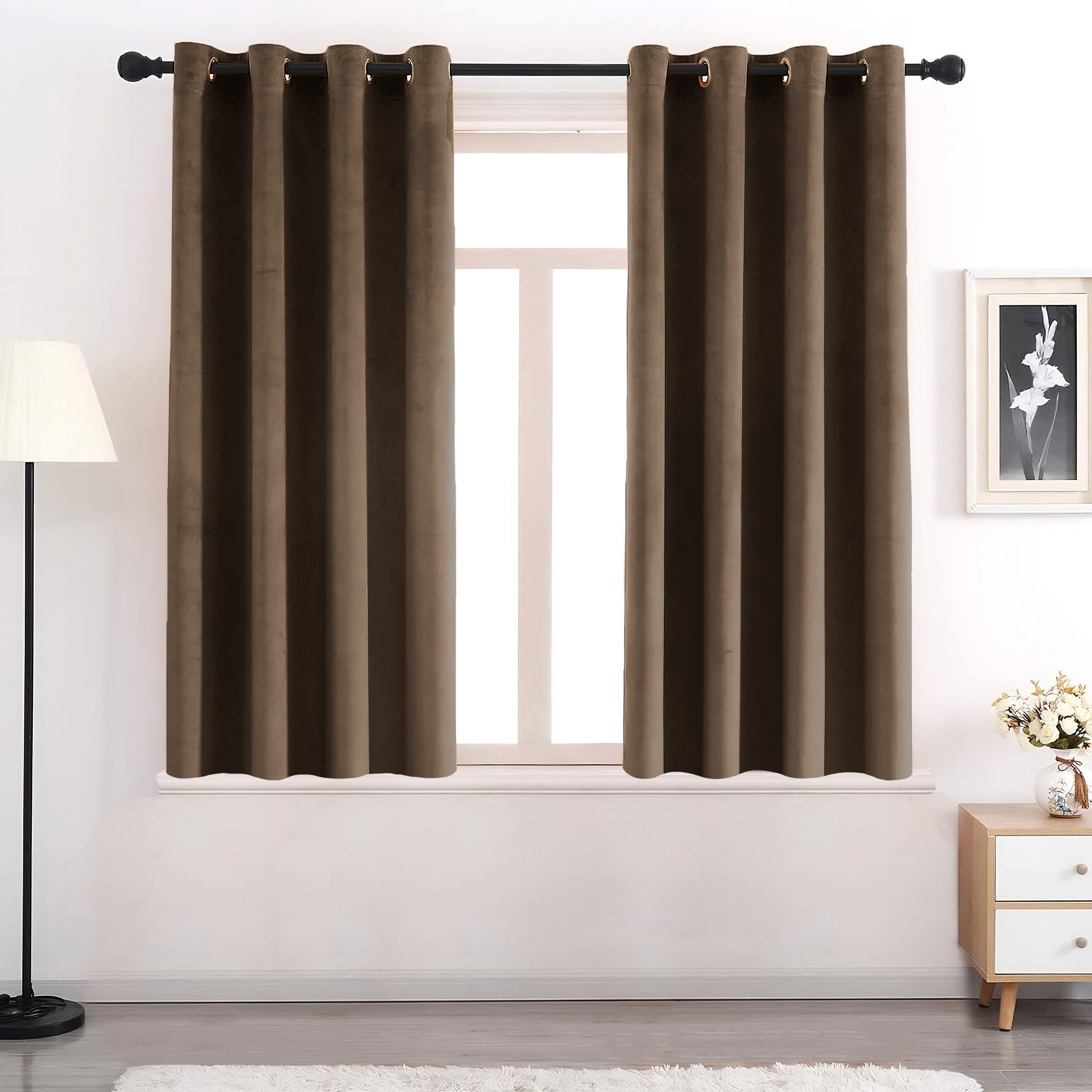 Set of 2 Room Darkening Solid Velvet Grommet Curtains