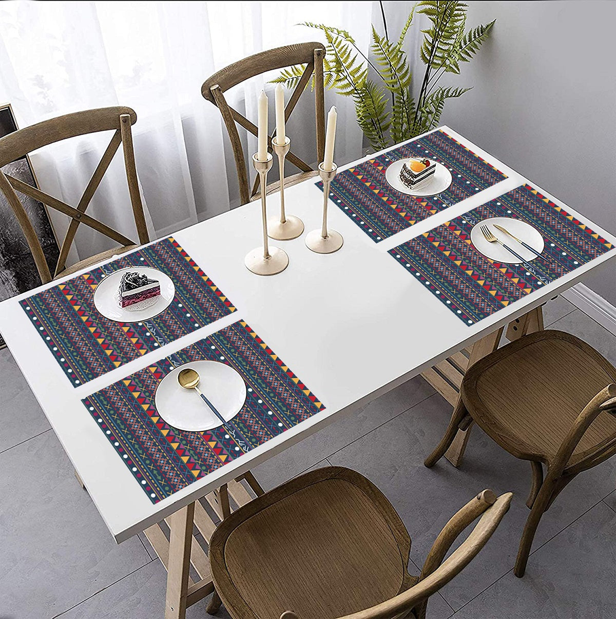Multicolor Geometric HD Printed 4 Pcs Table Place Mat