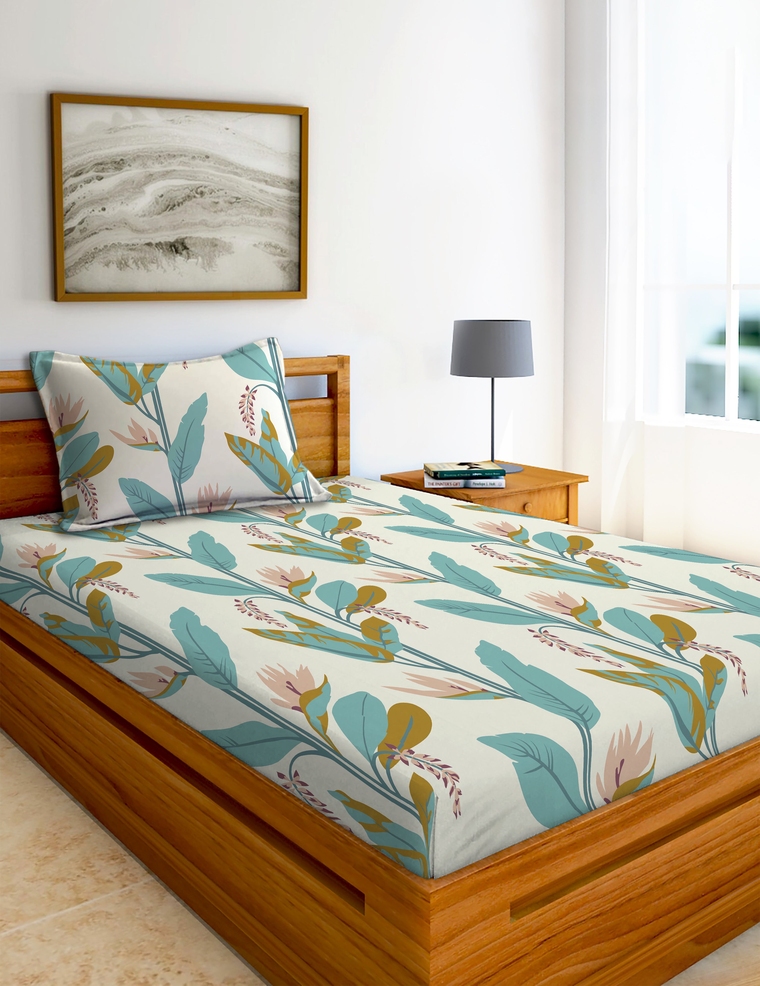 Glace Cotton Abstract Flat Single Bedsheet with 1 Pillow Cover