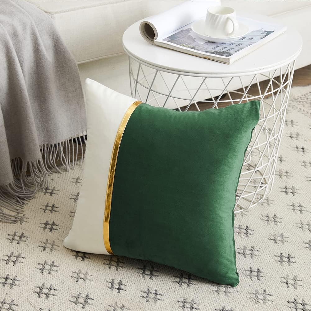 Premium Velvet Set of 2 Decorative Throw Pillow/Cushion Covers with Gold Stripe