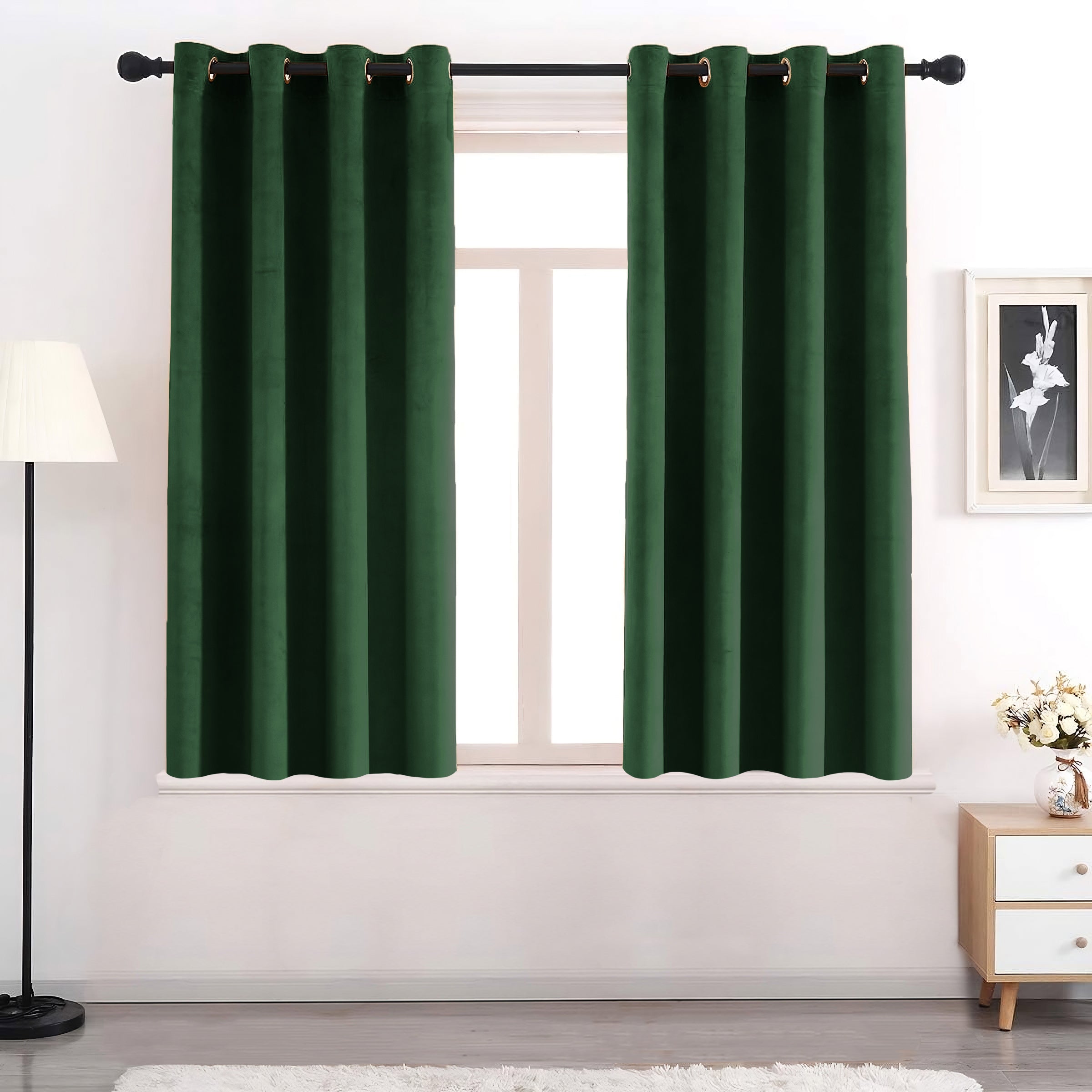 Set of 2 Room Darkening Solid Velvet Grommet Curtains