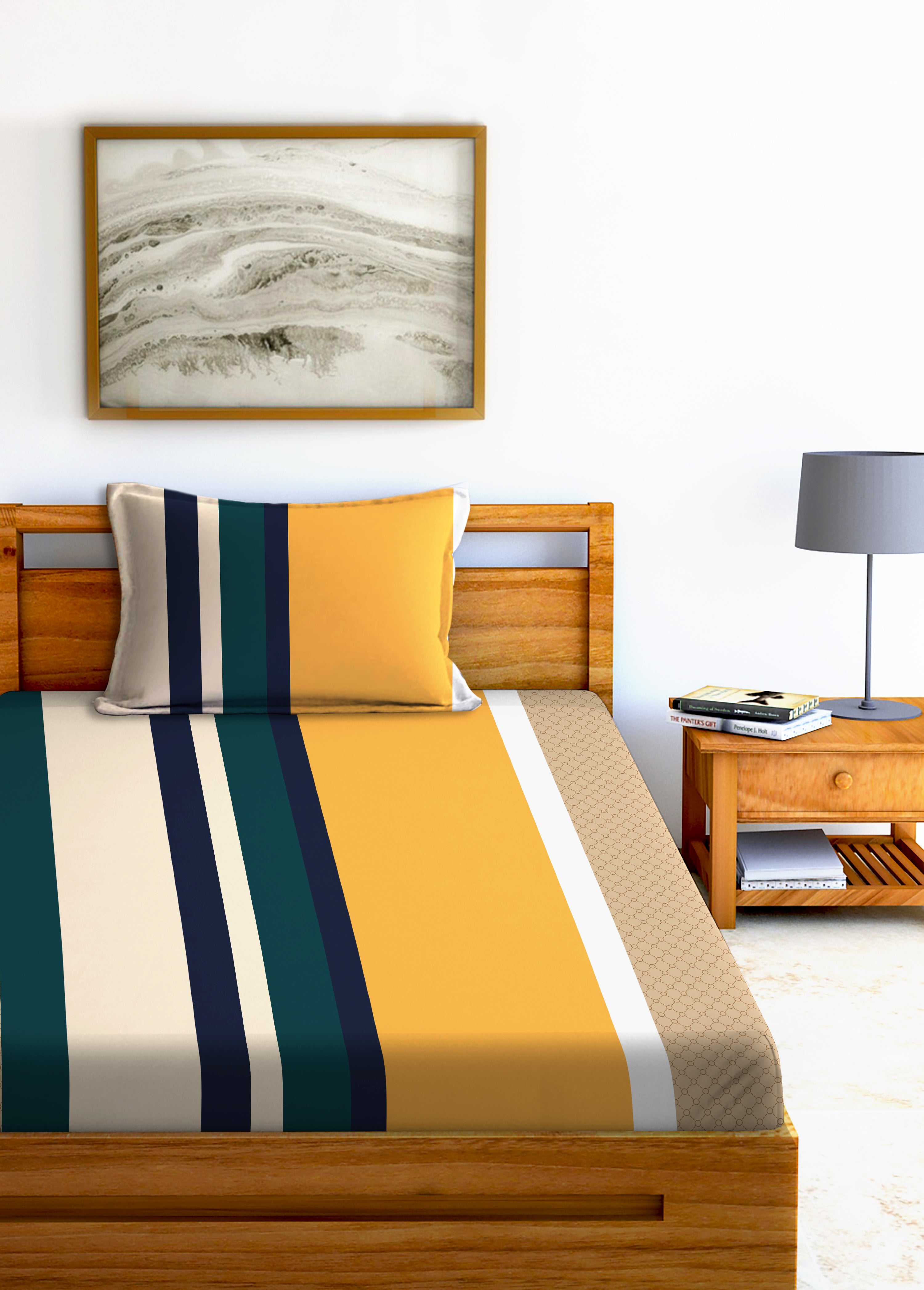 Glace Cotton Abstract Flat Double Bedsheet with 2 Pillow Covers