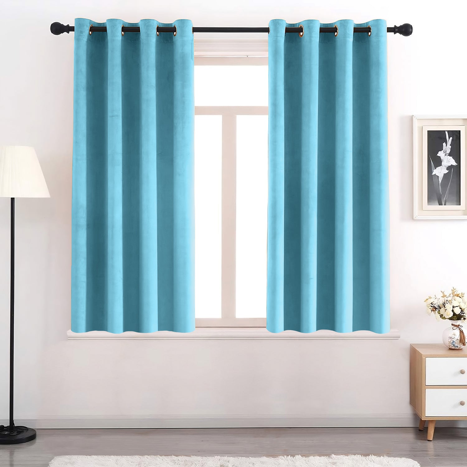 Set of 2 Room Darkening Solid Velvet Grommet Curtains