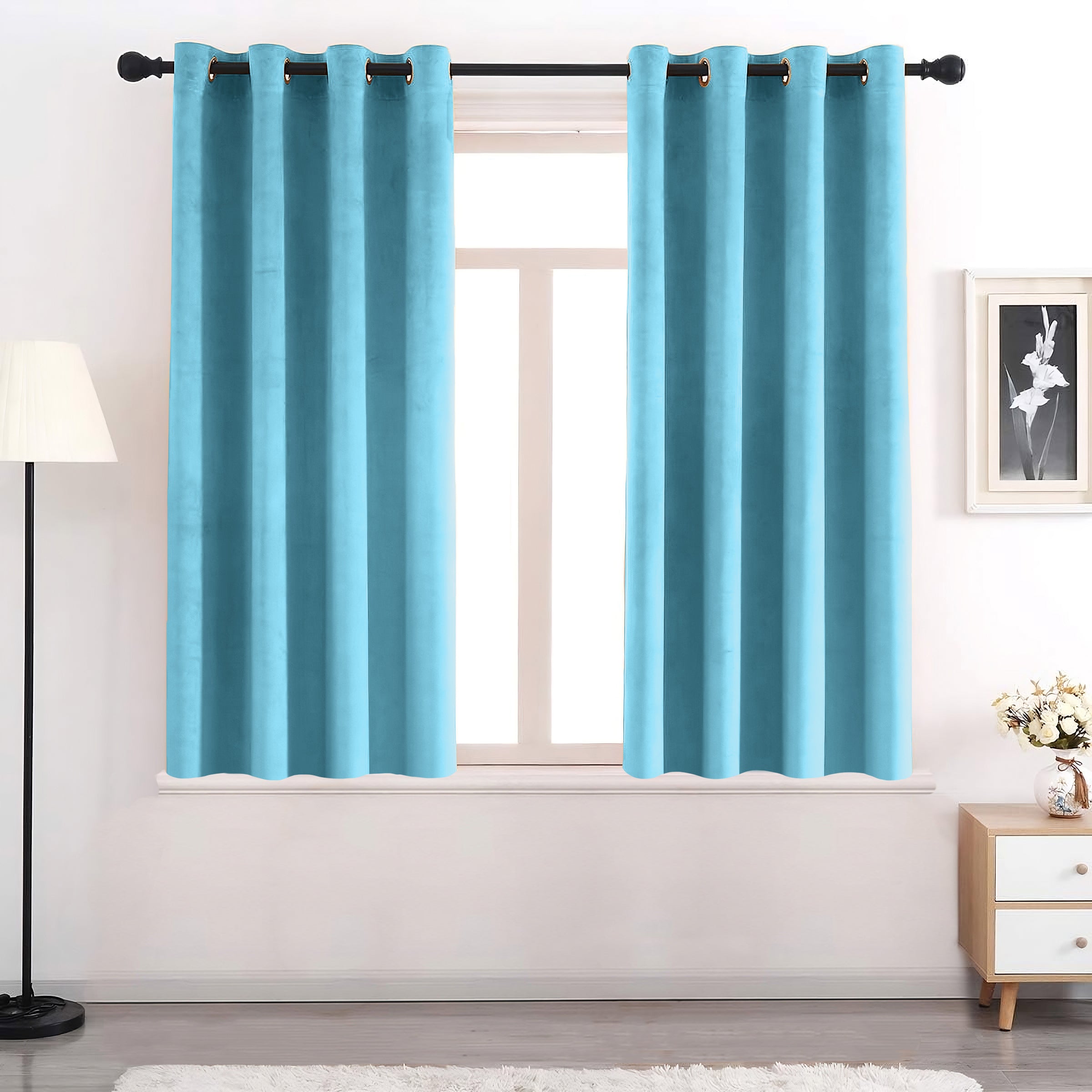 Set of 2 Room Darkening Solid Velvet Grommet Curtains