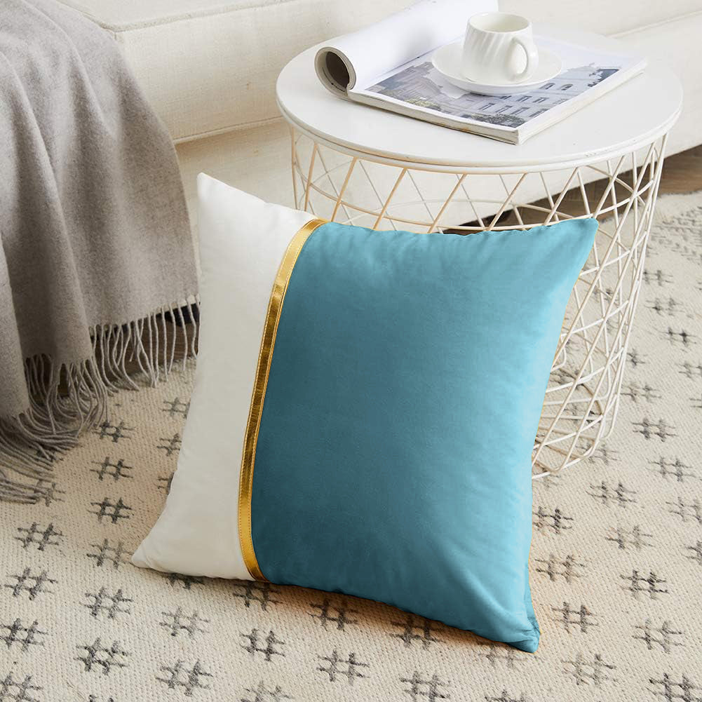 Premium Velvet Set of 2 Decorative Throw Pillow/Cushion Covers with Gold Stripe