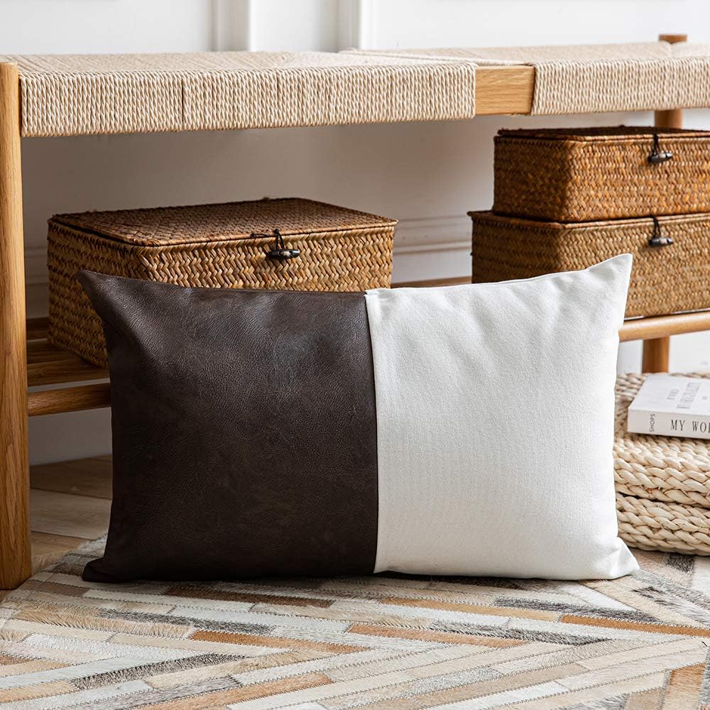 Set of 2 Solid Faux Leather Throw/Pillow Cushion Covers