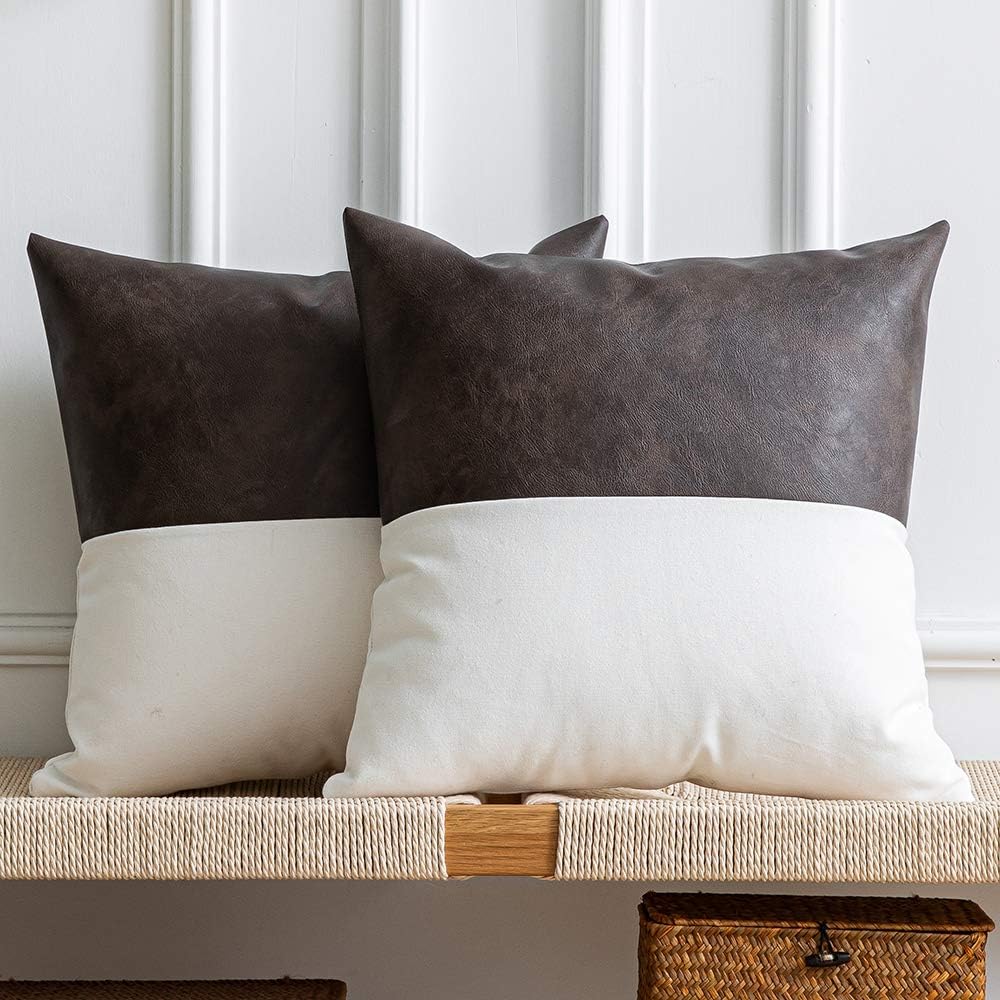 Set of 2 Solid Faux Leather Throw/Pillow Cushion Covers
