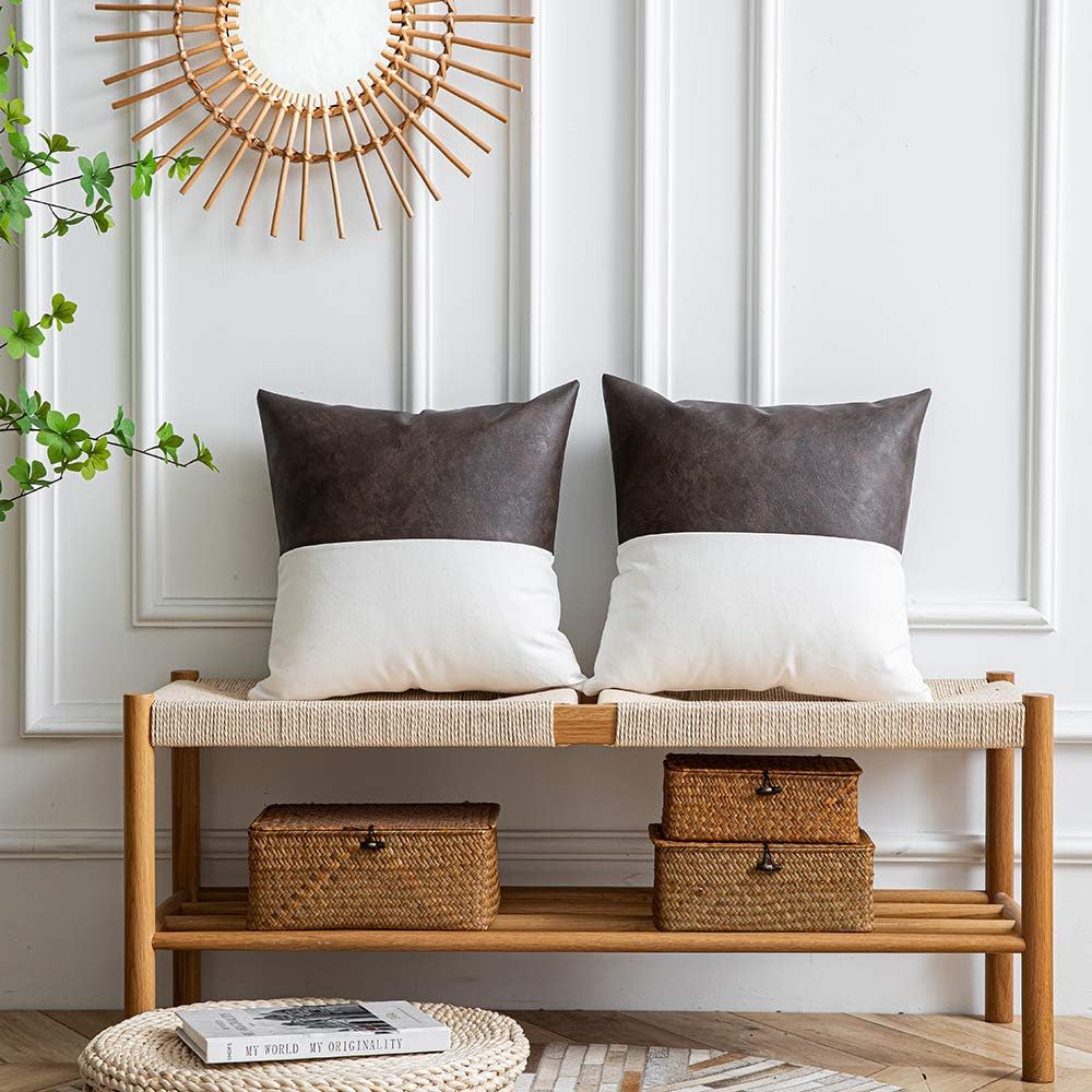 Set of 2 Solid Faux Leather Throw/Pillow Cushion Covers