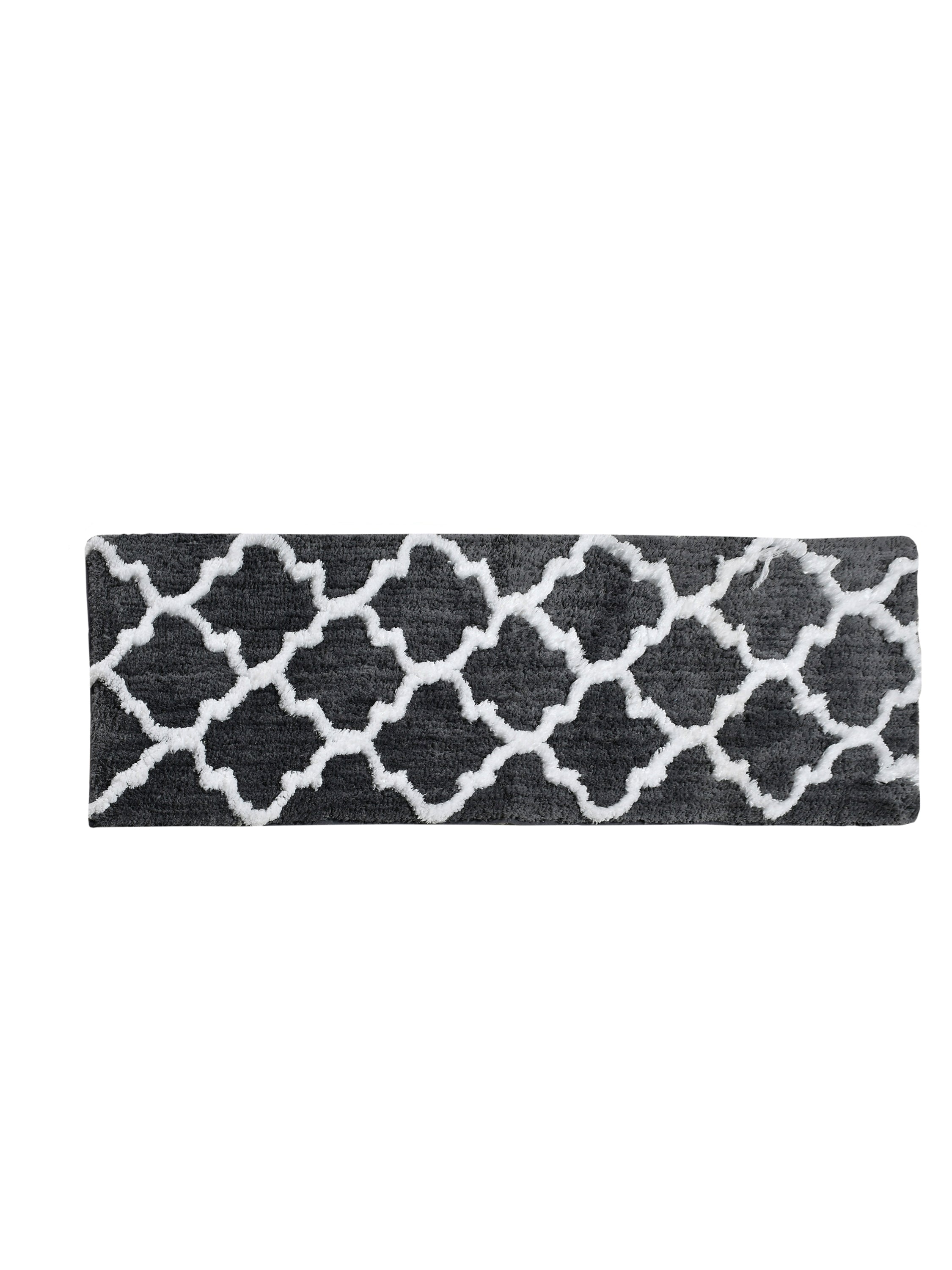 Soft Microfiber Abstract Moroccan Designer Anti Slip Runner, Grey
