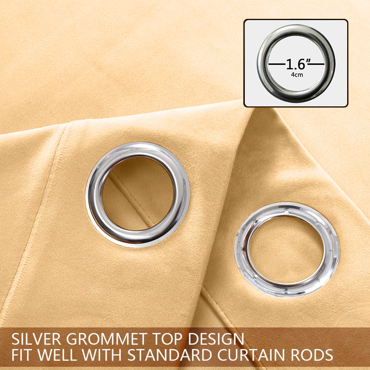 Set of 2 Room Darkening Solid Velvet Grommet Curtains