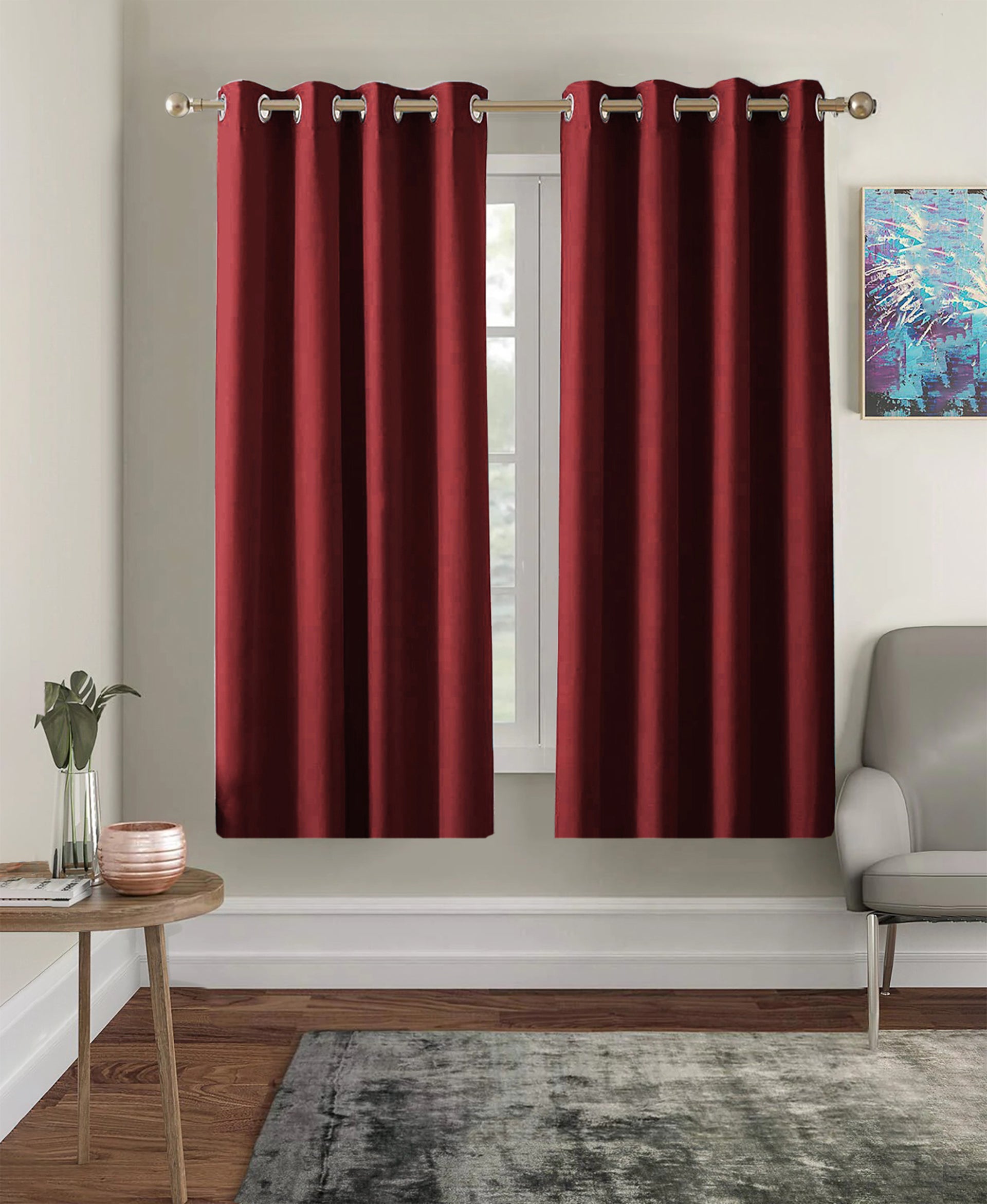 Set of 2 Blackout Solid Polyster Grommet Curtains