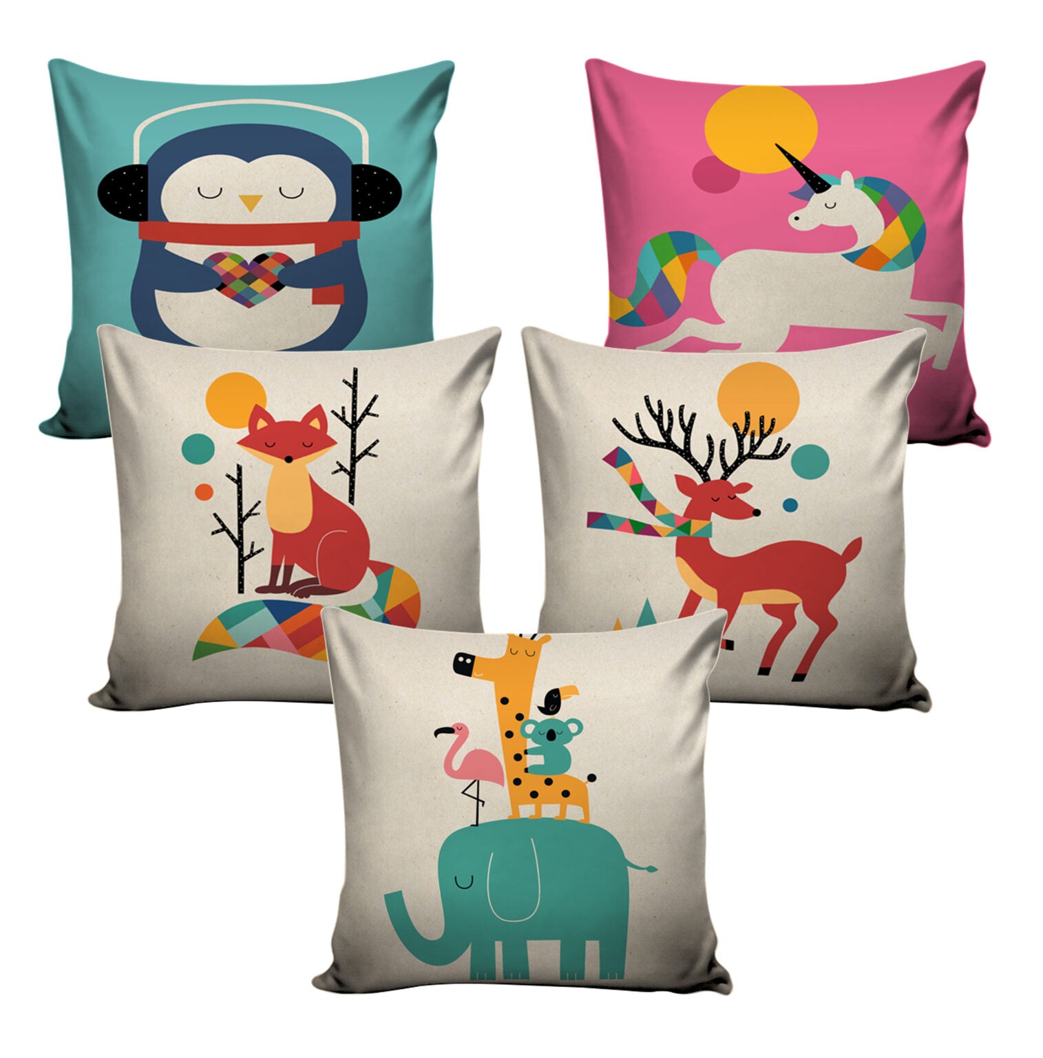 Set of 5 Jute Throw Pillow/Cushion Covers – Multi