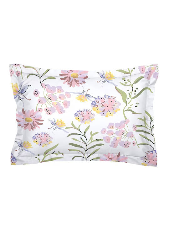 Premium White Floral Glace Cotton 300 TC King Bedsheet with 2 Pillow Covers