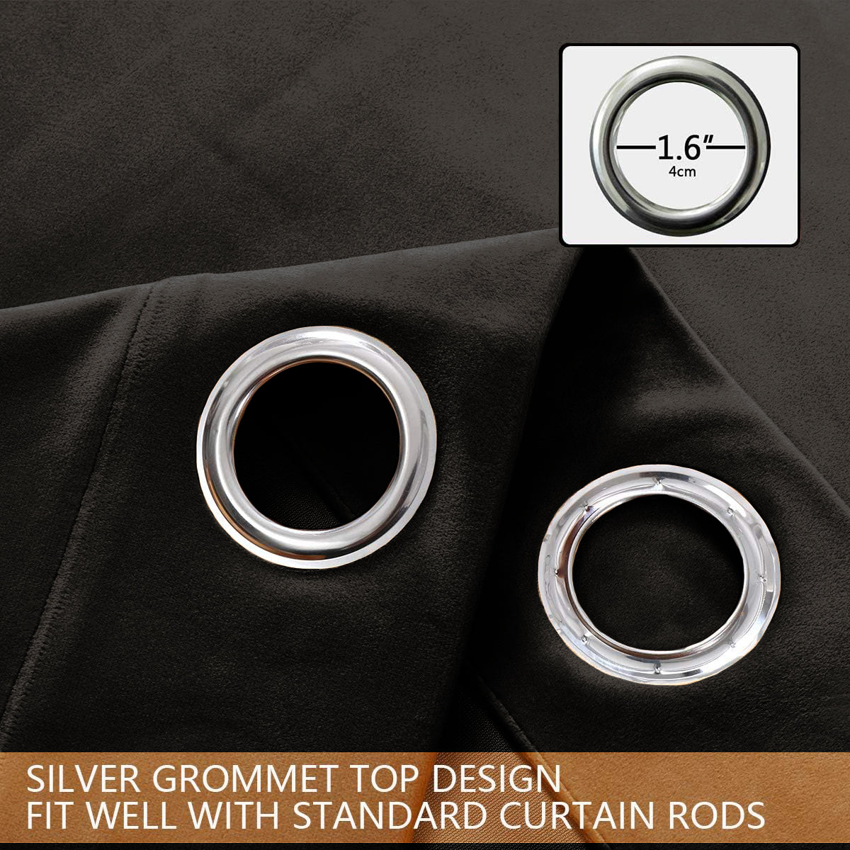 Set of 2 Room Darkening Solid Velvet Grommet Curtains