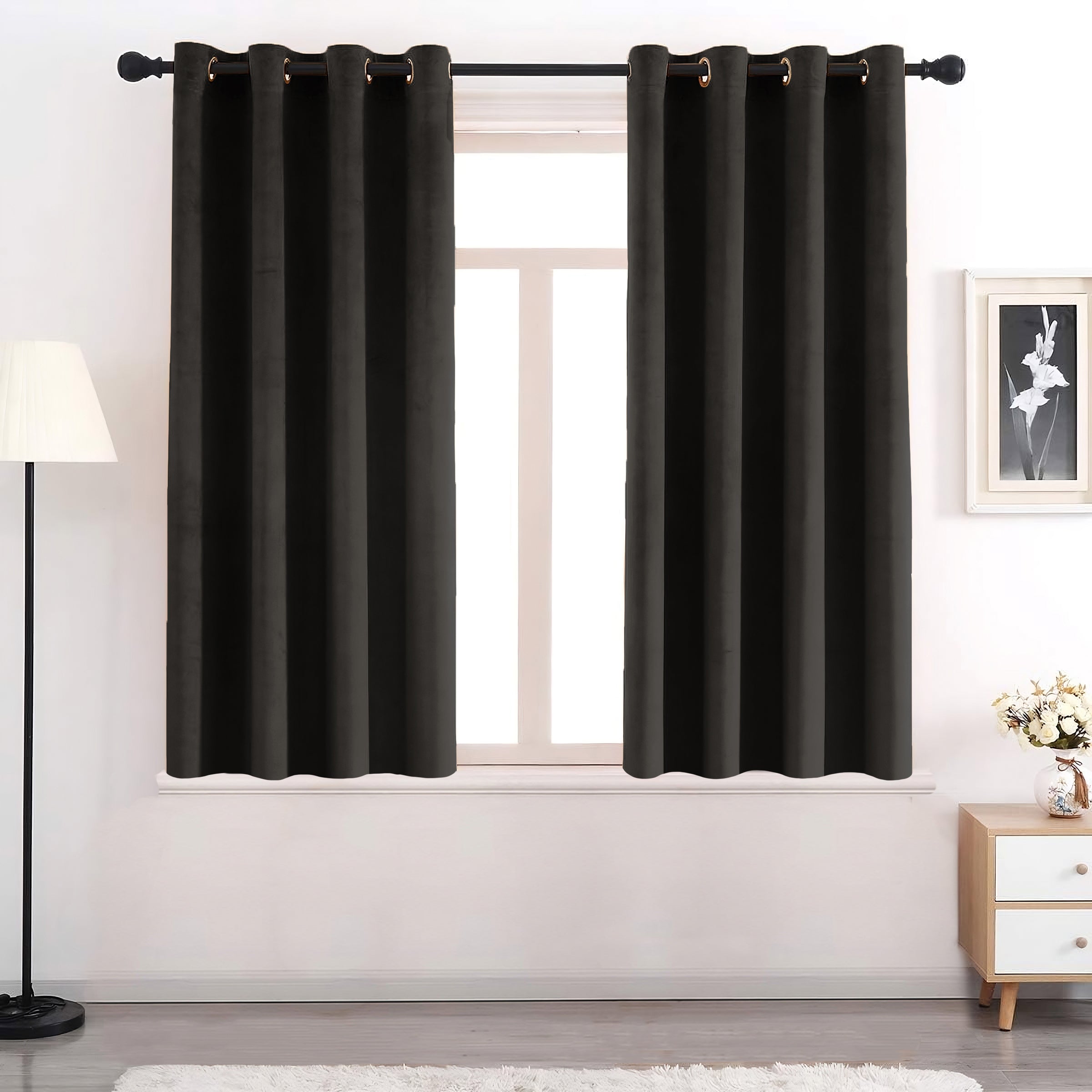 Set of 2 Room Darkening Solid Velvet Grommet Curtains