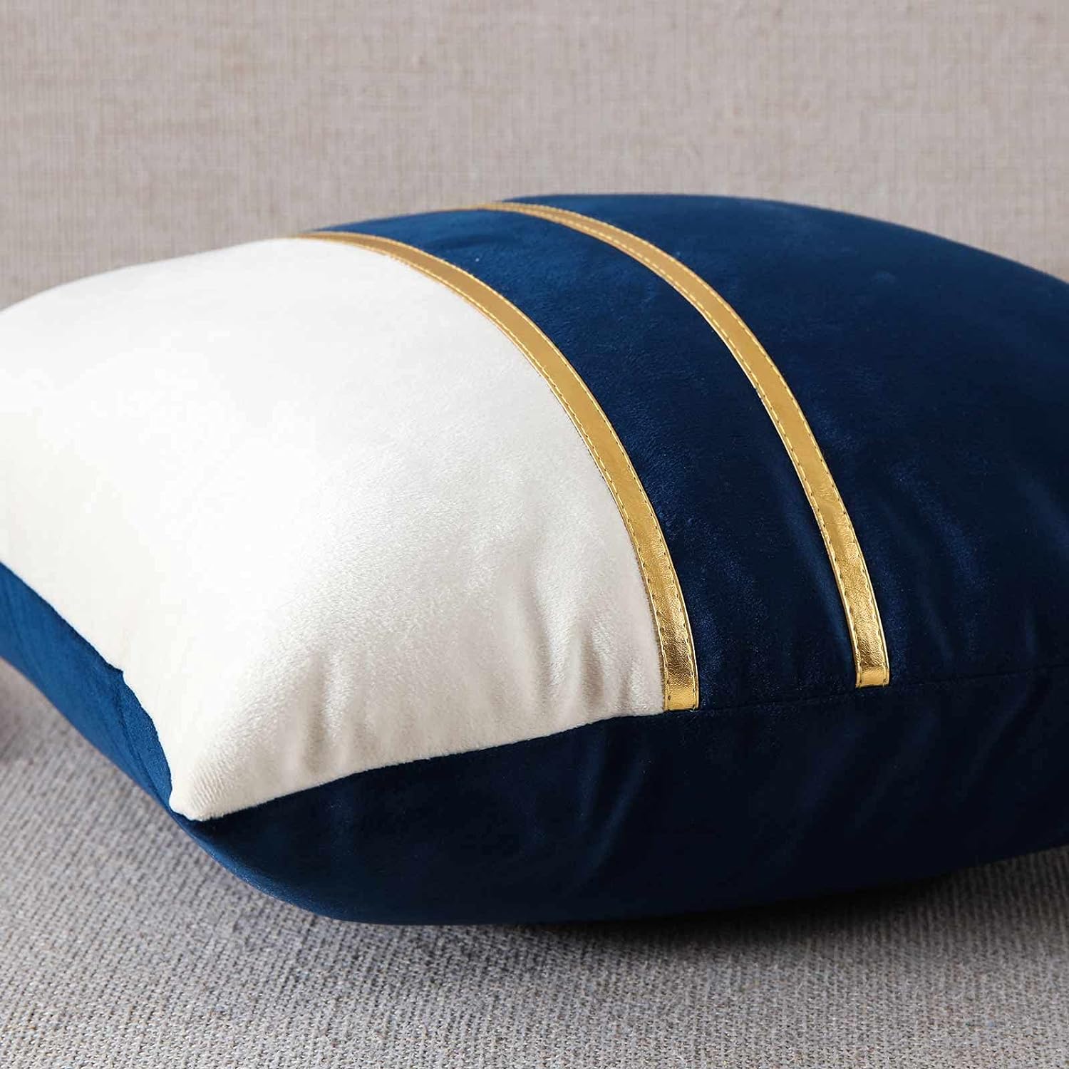 Premium Velvet Set of 2 Decorative Throw Pillow/Cushion Covers with Gold Stripes