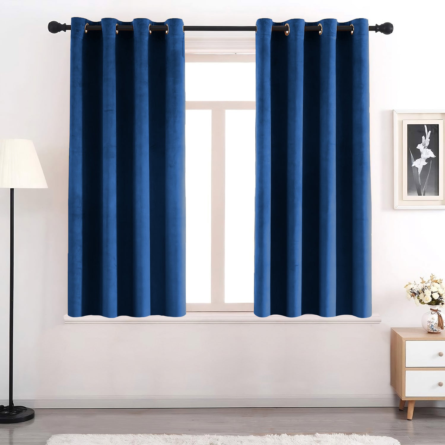 Set of 2 Room Darkening Solid Velvet Grommet Curtains