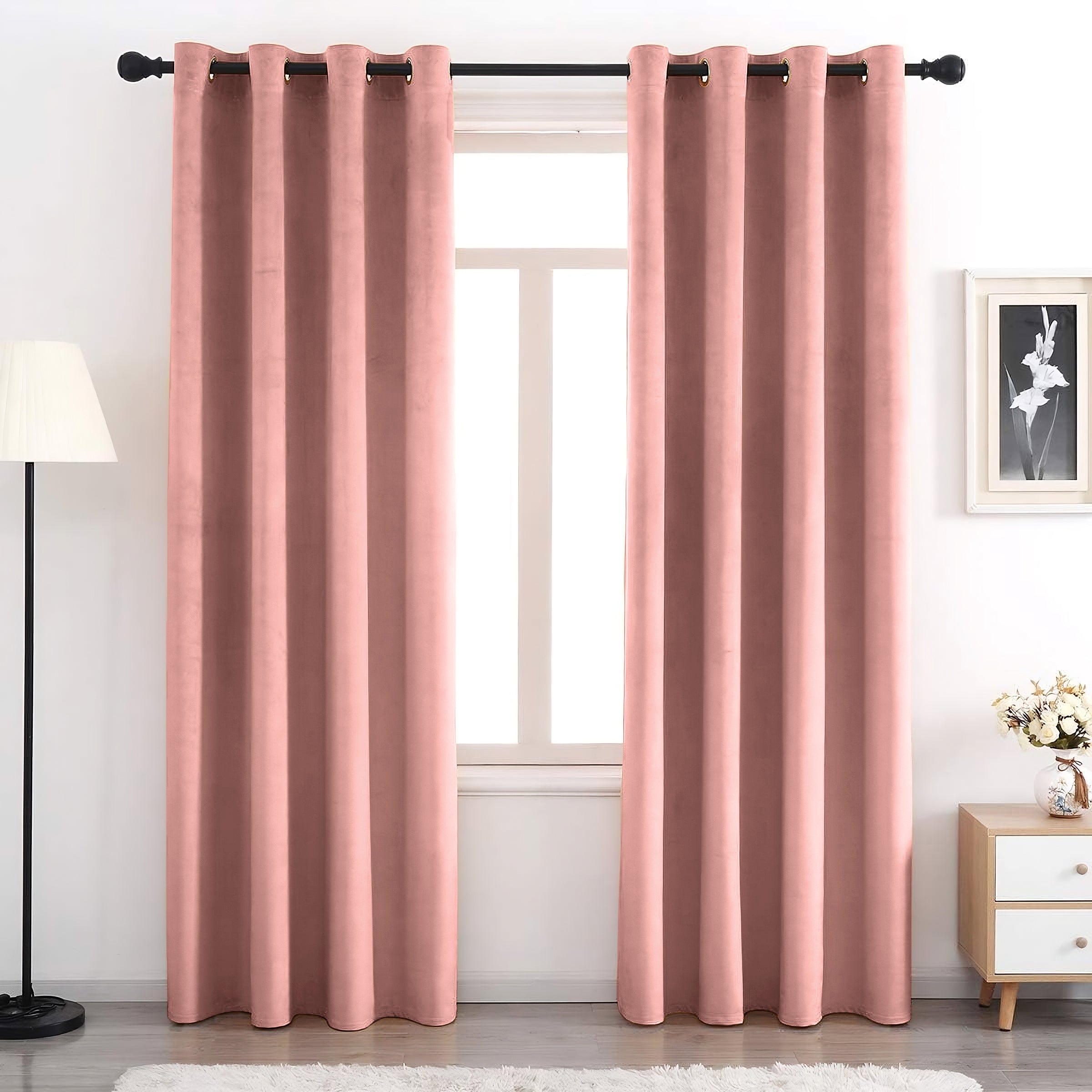 Set of 2 Room Darkening Solid Velvet Grommet Curtains